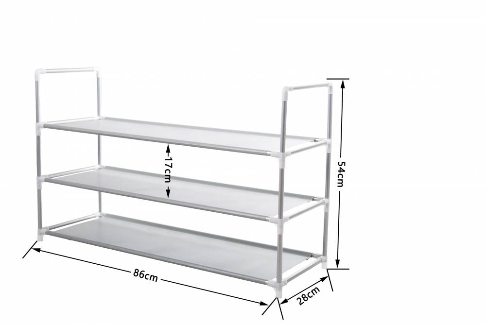 Black 3 Tier Large Capacity Metal Shoe Organizer With Non Woven Cover