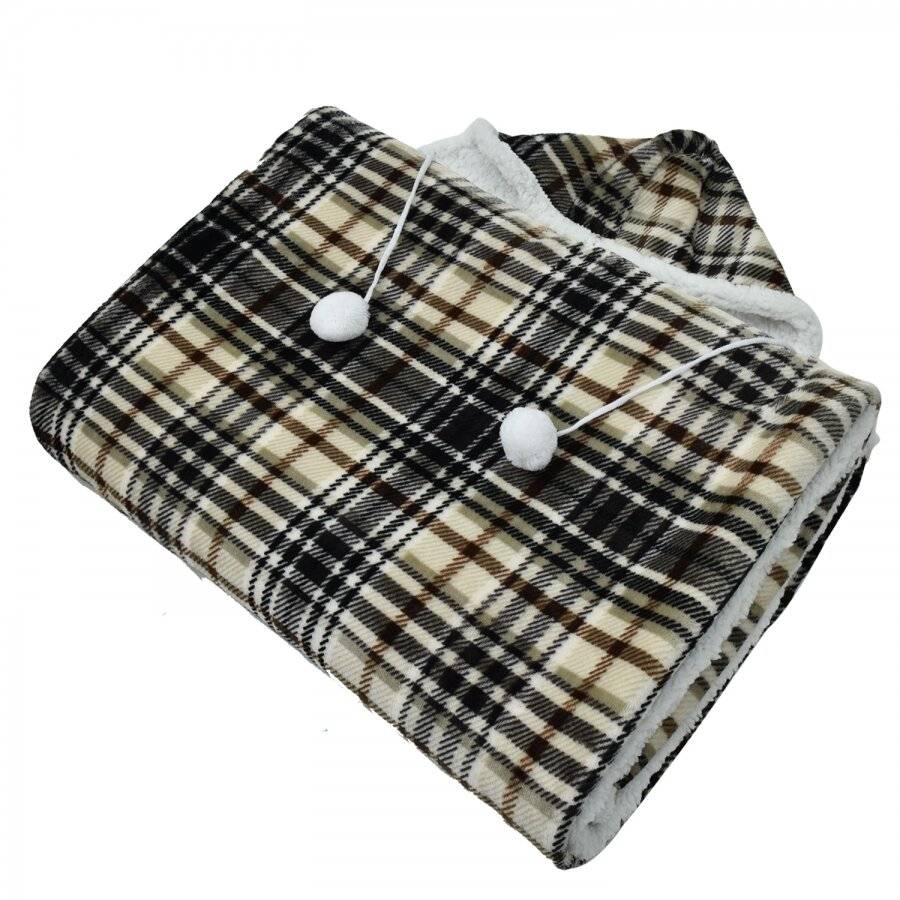 Check Design Super Soft Sherpa Fleece Hooded Blanket - 130 cm x 180 cm