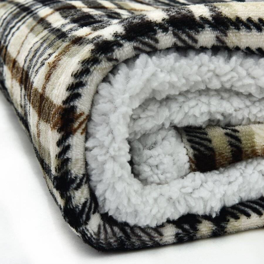 Check Design Super Soft Sherpa Fleece Hooded Blanket - 130 cm x 180 cm