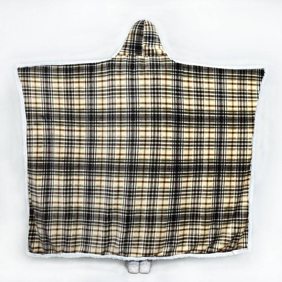 Check Design Super Soft Sherpa Fleece Hooded Blanket - 130 cm x 180 cm