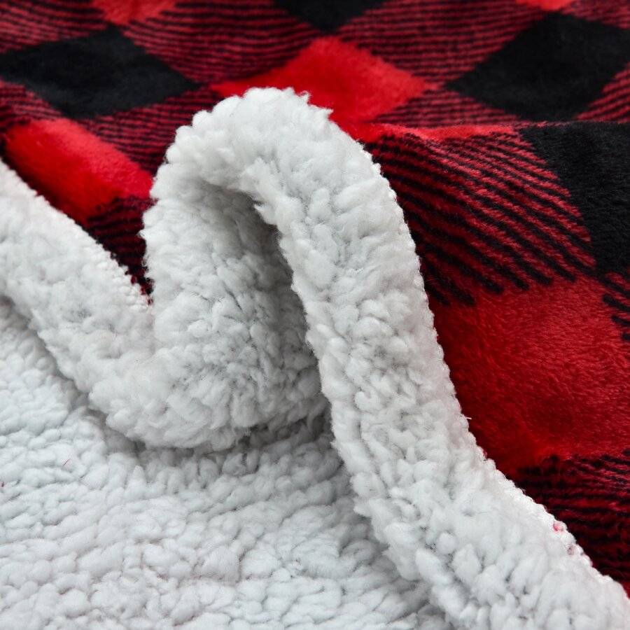 Check Design Super Soft Sherpa Fleece Hooded Blanket - 130 cm x 180 cm