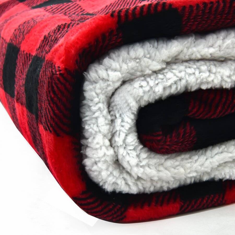 Check Design Super Soft Sherpa Fleece Hooded Blanket - 130 cm x 180 cm