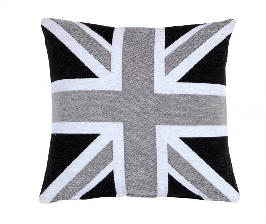 Chenille Jacquard Union Jack Cushion Cover - Black/Grey