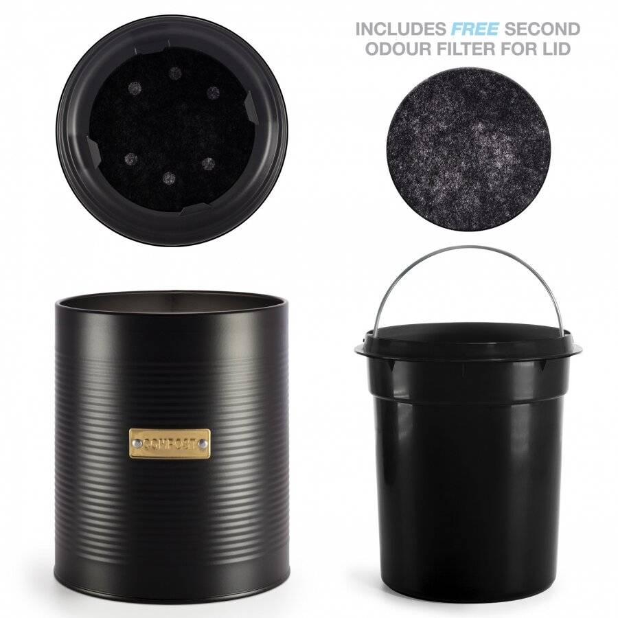 Compost Bin with Lid for Kitchen, Galvanized Steel,  3.6 L, Black