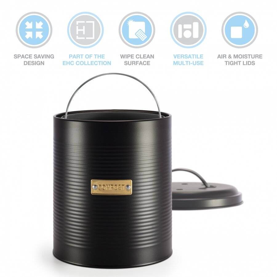 Compost Bin with Lid for Kitchen, Galvanized Steel,  3.6 L, Black