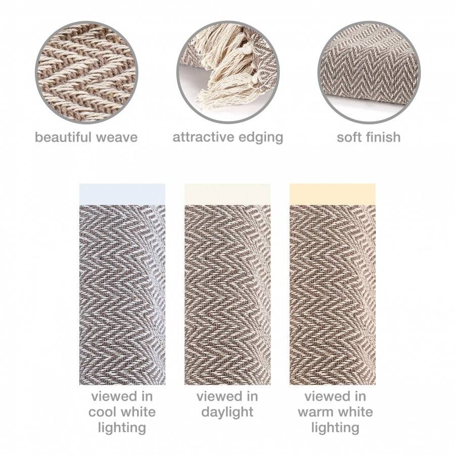 EHC Cotton Zig Zag Handwoven Single Bed or Armchair Throw - Beige