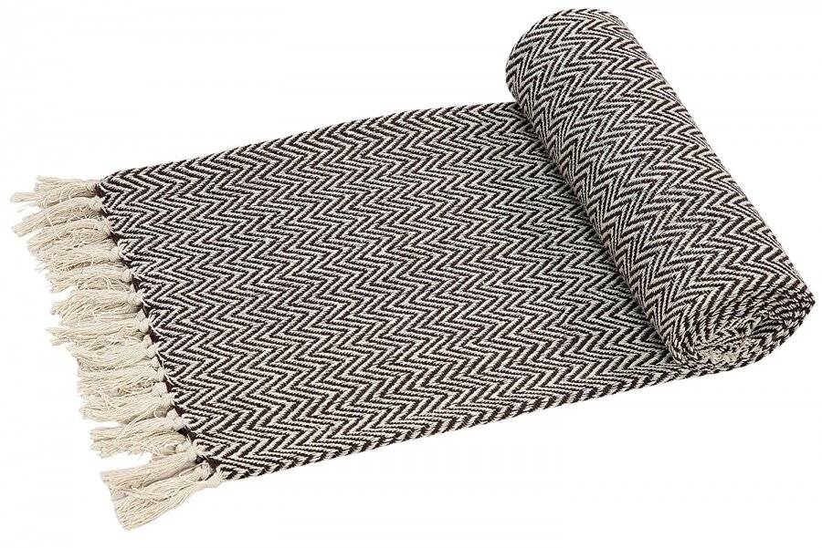EHC Cotton Zig Zag Handwoven Single Bed or Armchair Throw - Brown