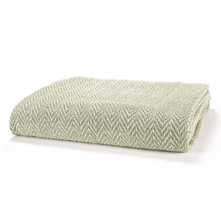 EHC Cotton Zig Zag Handwoven Single Bed or Armchair Throw  - Green