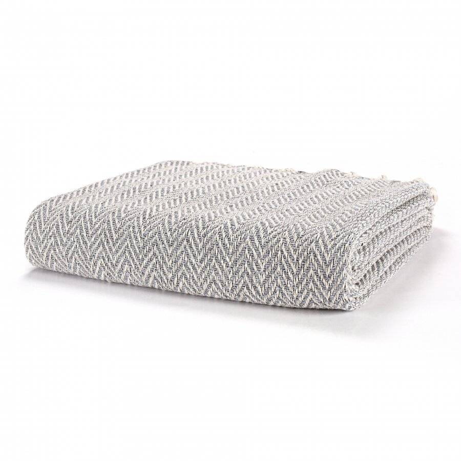 EHC Cotton Zig Zag Handwoven Single Bed or Armchair Throw - Grey