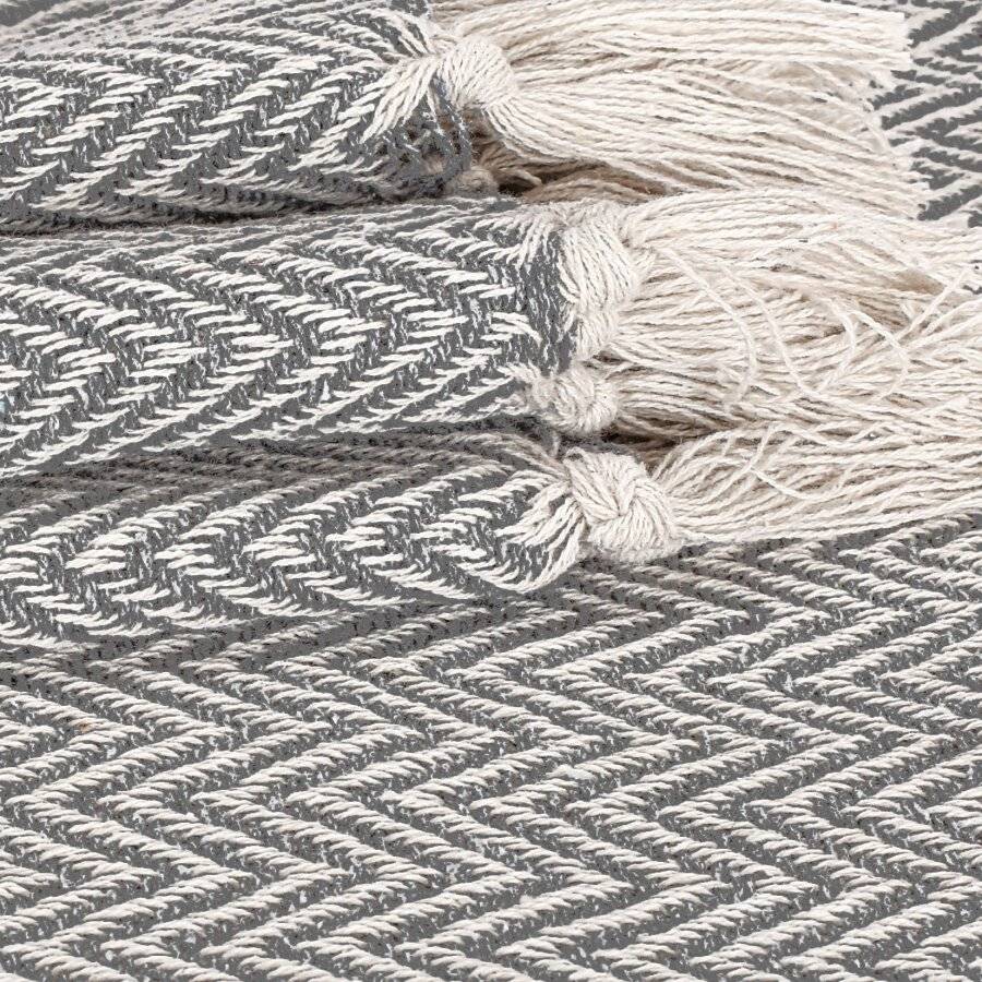 EHC Cotton Zig Zag Handwoven Single Bed or Armchair Throw - Grey