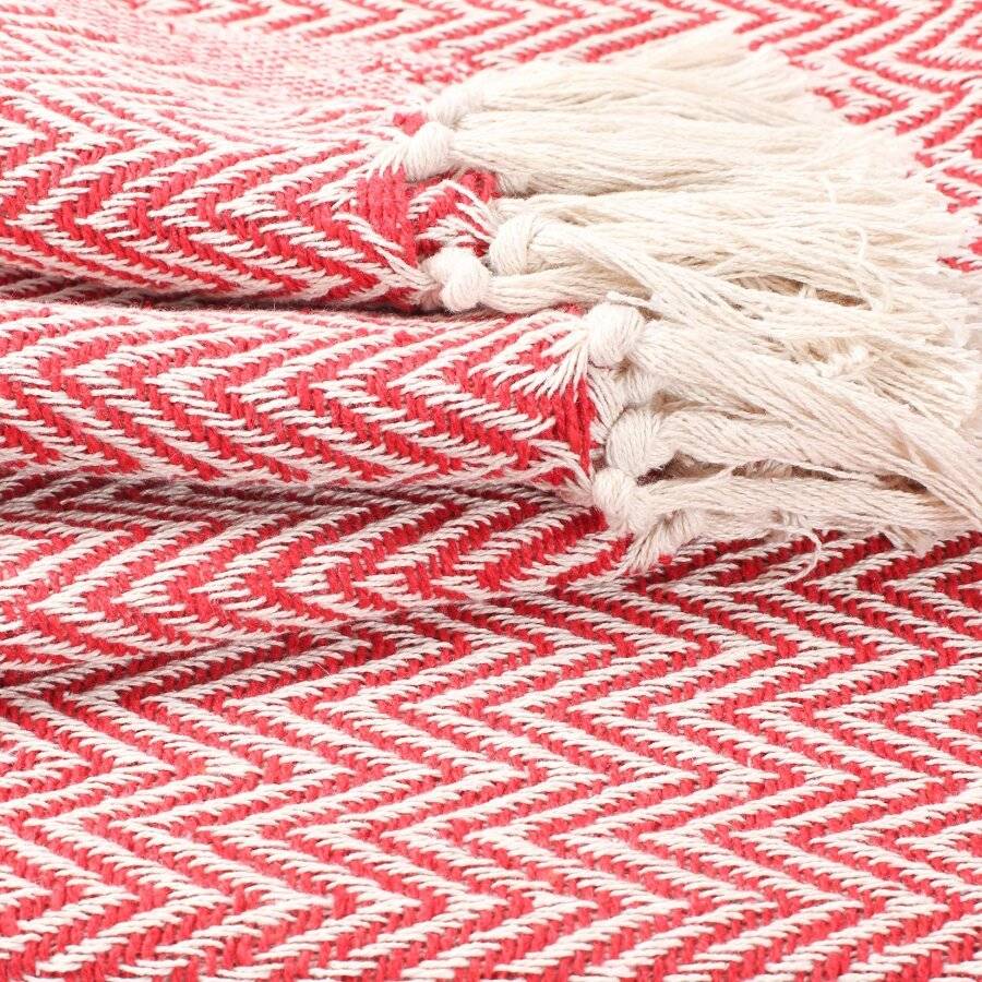 EHC Cotton Zig Zag Handwoven Single Bed or Armchair Throw - Red