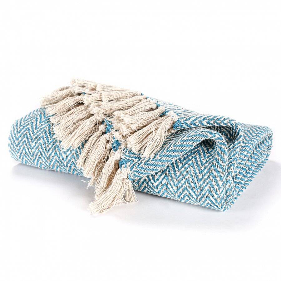 EHC Cotton Zig Zag Handwoven Single Bed or Armchair Throw - Teal