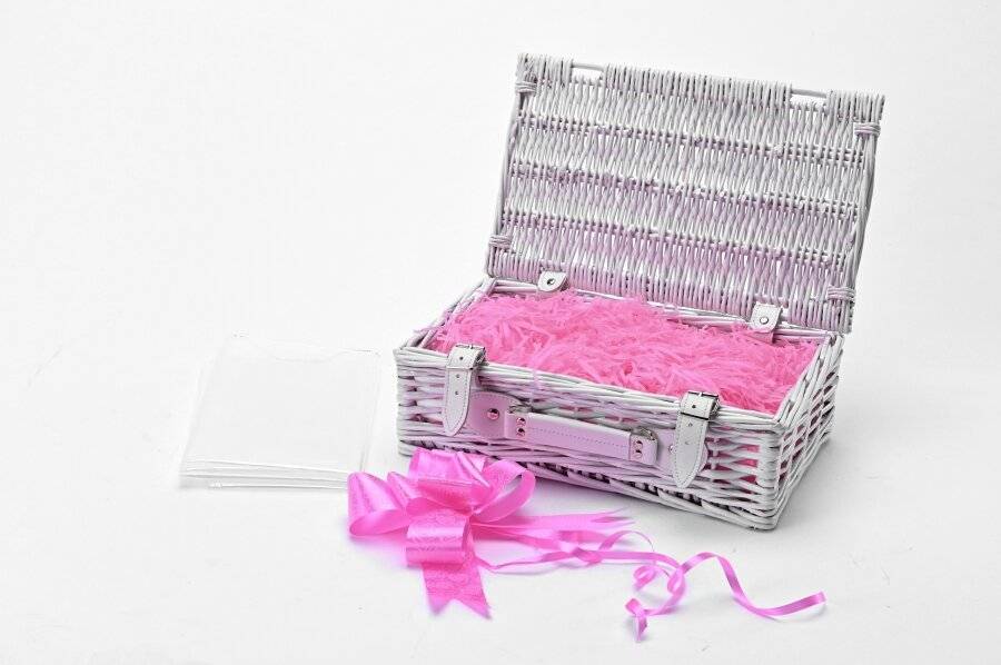 Create Your Own All Purpose Wicker Gift Hamper Basket Kit - White/Pink