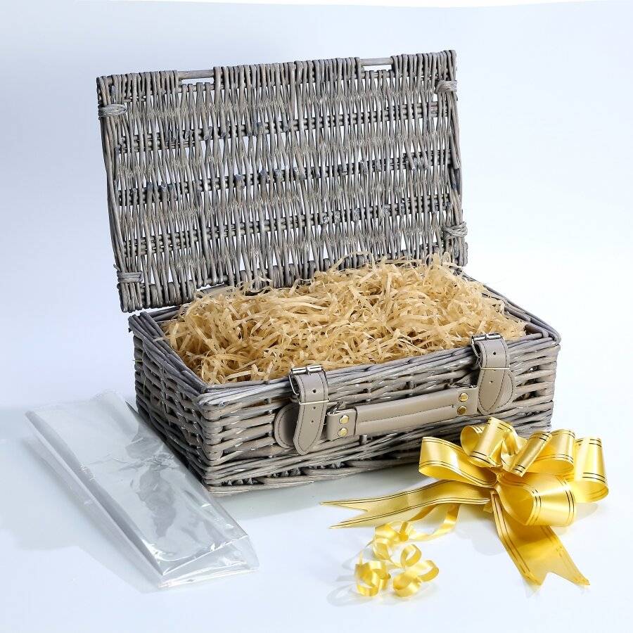 Create Your Own Gift Hamper Basket With Faux Leather Straps - Grey
