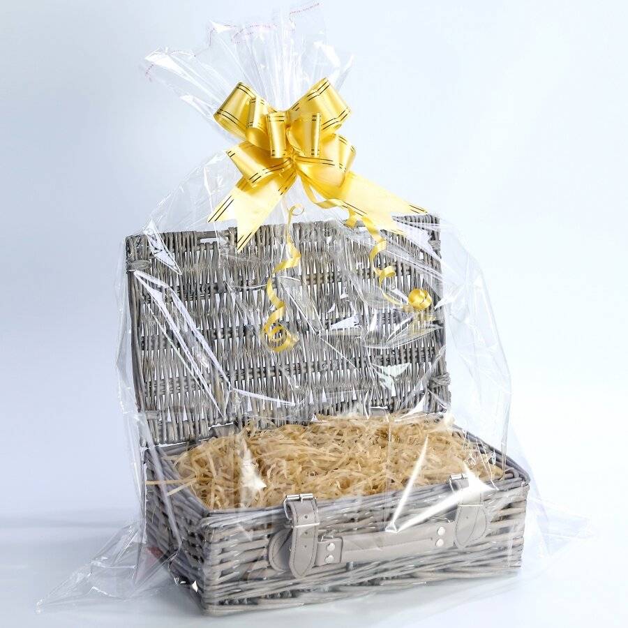 Create Your Own Gift Hamper Basket With Faux Leather Straps - Grey