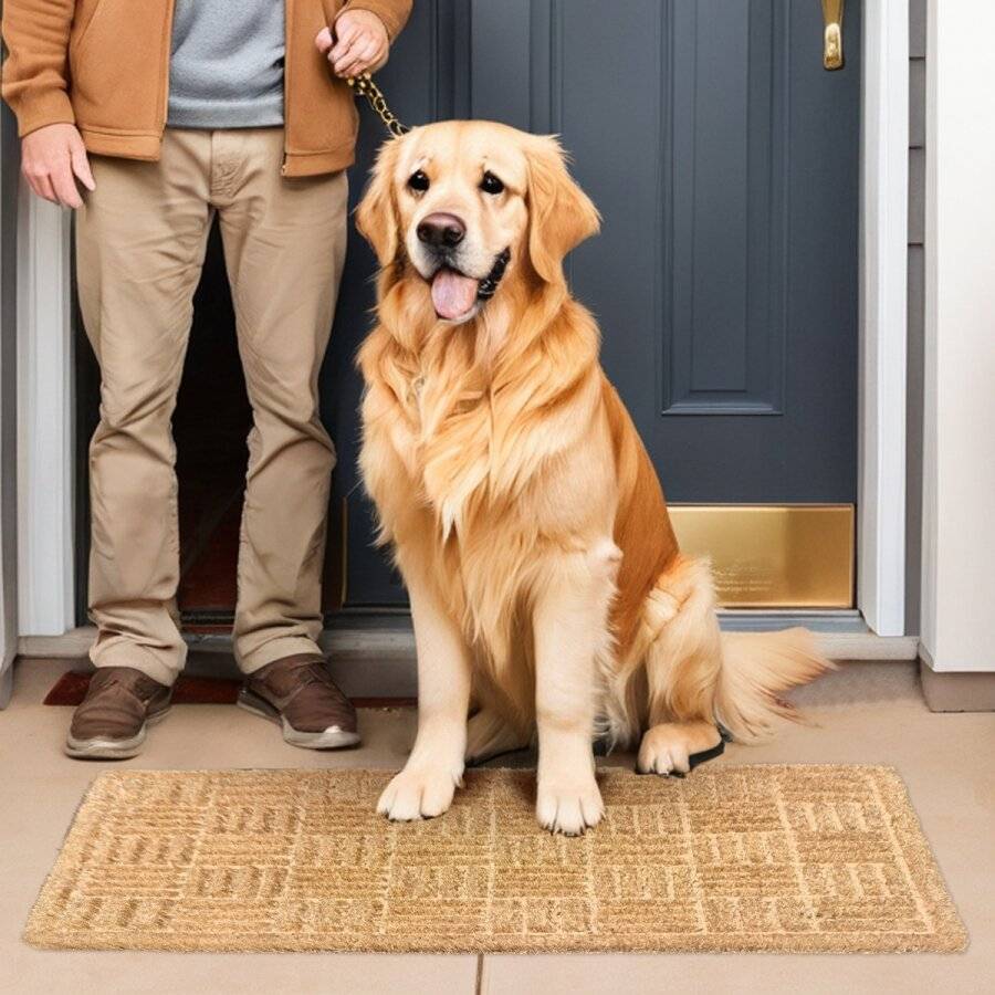 Criss-cross Embossed PVC Backed Natural Coir Entrance Doormat, 40x70cm
