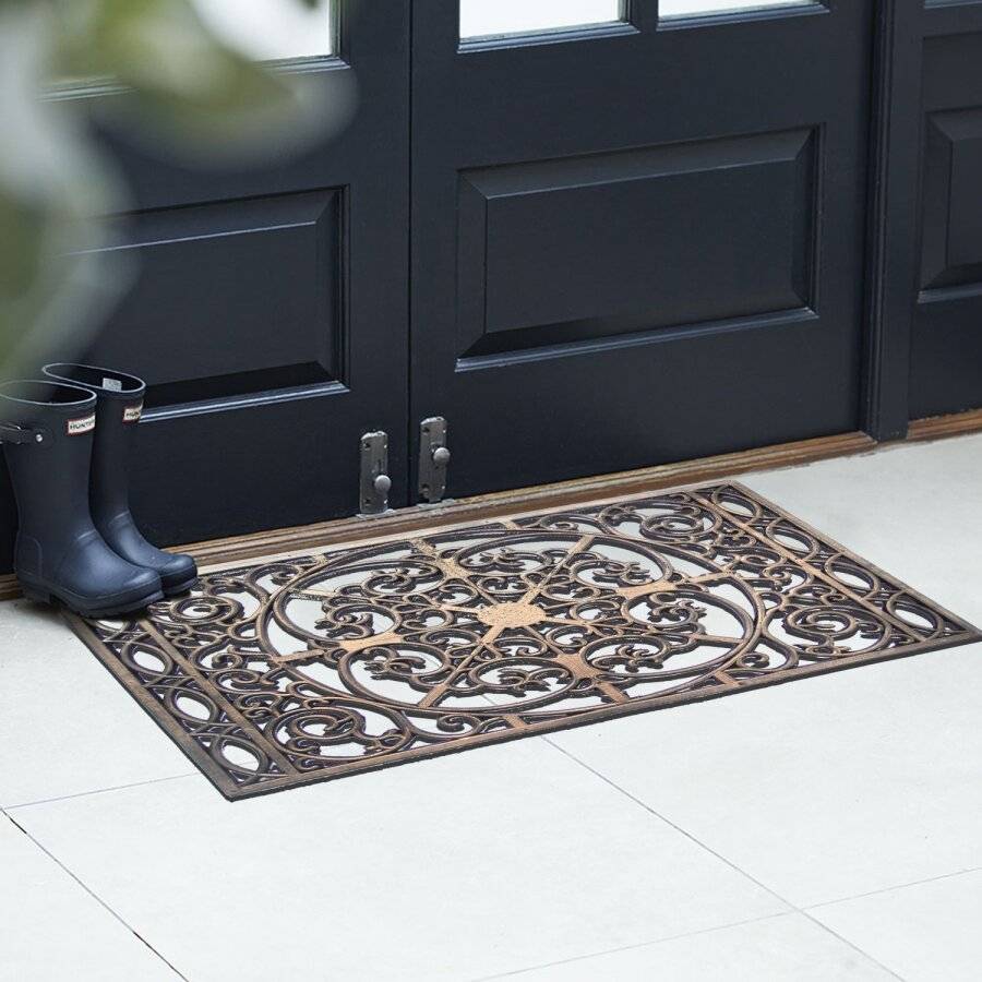 Decorative Wrought Iron Effect Rubber Grill Door Mat- Bronze Finish