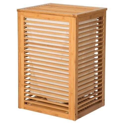 Durable Bamboo Wood, Laundry Storage Basket With Lining