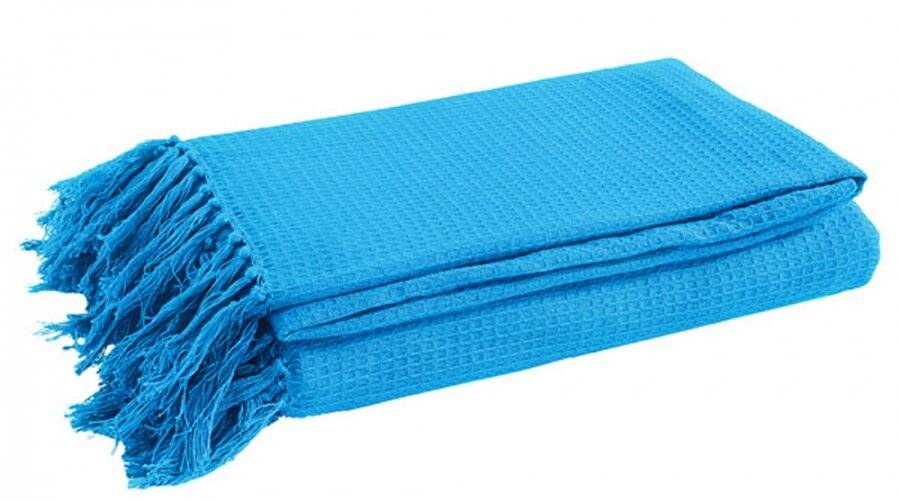 Large Cotton Waffle 2 Seater Sofa/Double Bed Throw, Dazzling Blue