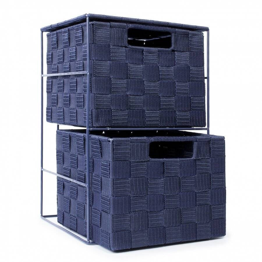 Blue EHC Woven 3 Drawer Storage Unit Cabinet For Bathroom Bedroom 