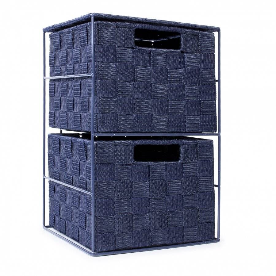 EHC 2 Drawer Storage Unit Cabinet For Bedroom / Bathroom - Navy Blue
