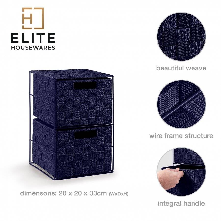 EHC 2 Drawer Storage Unit Cabinet For Bedroom / Bathroom - Navy Blue