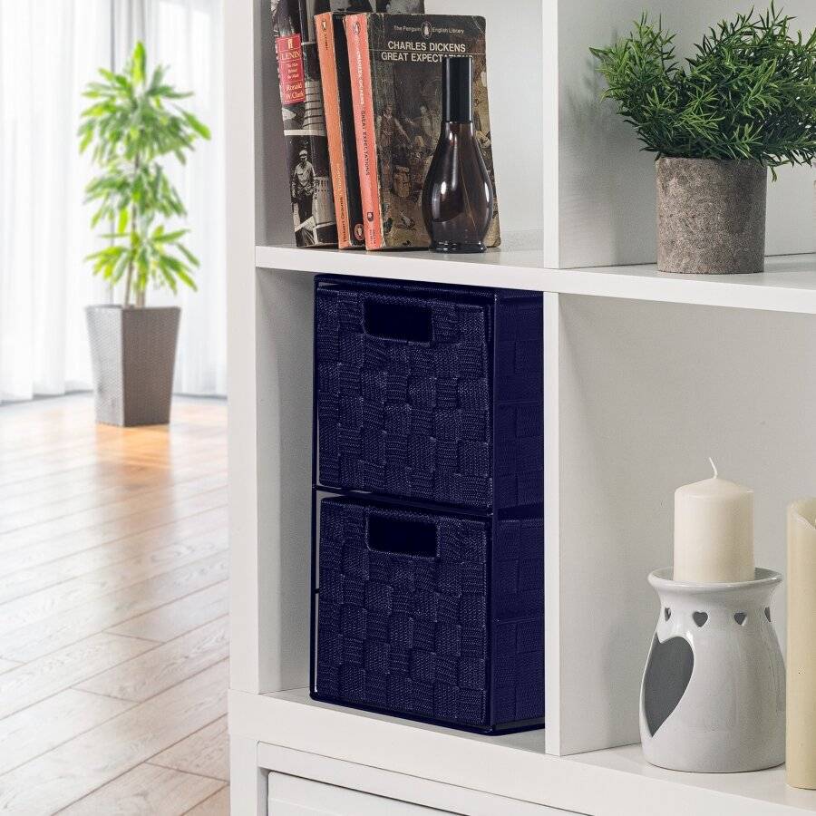 EHC 2 Drawer Storage Unit Cabinet For Bedroom / Bathroom - Navy Blue