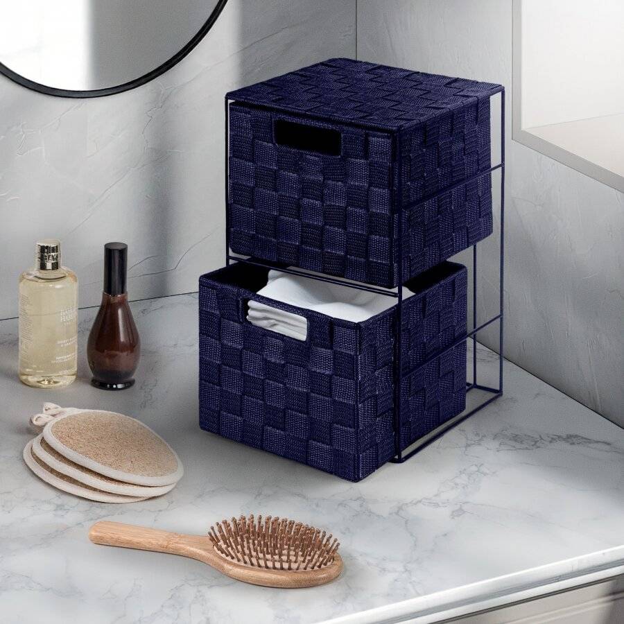 EHC 2 Drawer Storage Unit Cabinet For Bedroom / Bathroom - Navy Blue