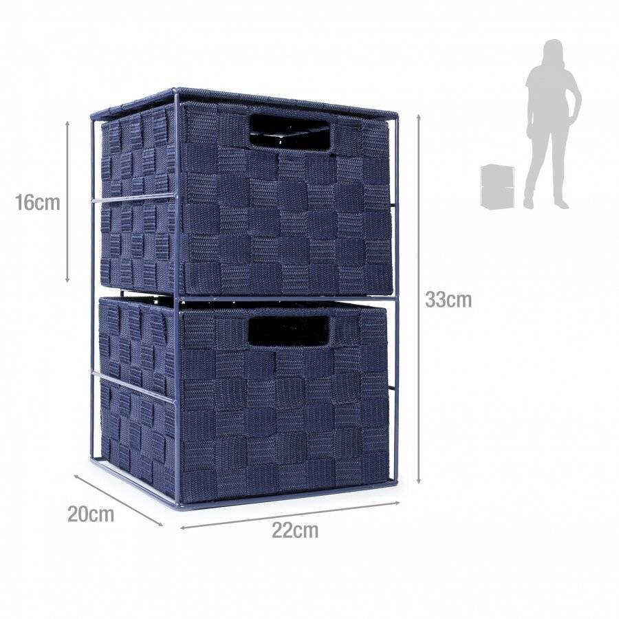 EHC 2 Drawer Storage Unit Cabinet For Bedroom / Bathroom - Navy Blue