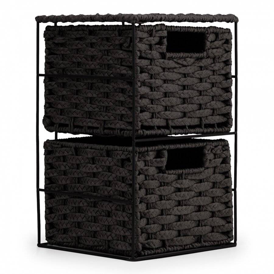 EHC 2-Drawer Woven Paper Rope Desktop Storage Organizer Unit, Black