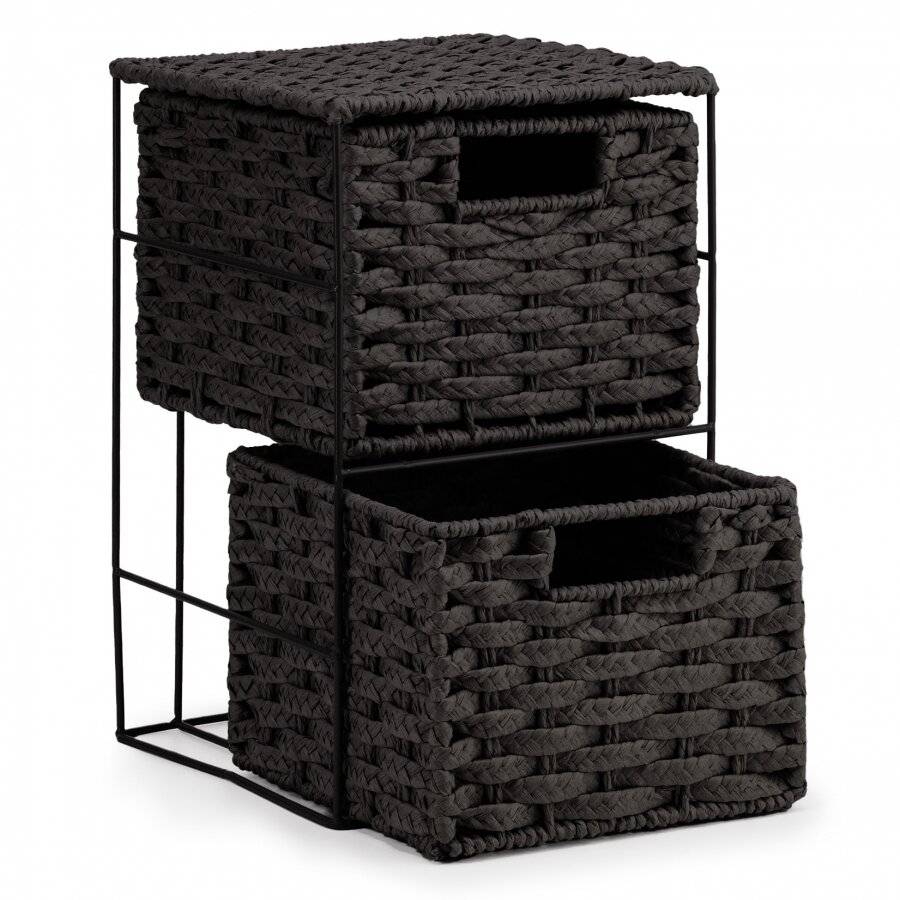 EHC 2-Drawer Woven Paper Rope Desktop Storage Organizer Unit, Black