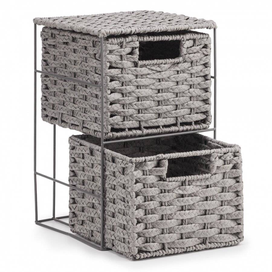 EHC 2-Drawer Woven Paper Rope Desktop Storage Organizer Unit, Grey