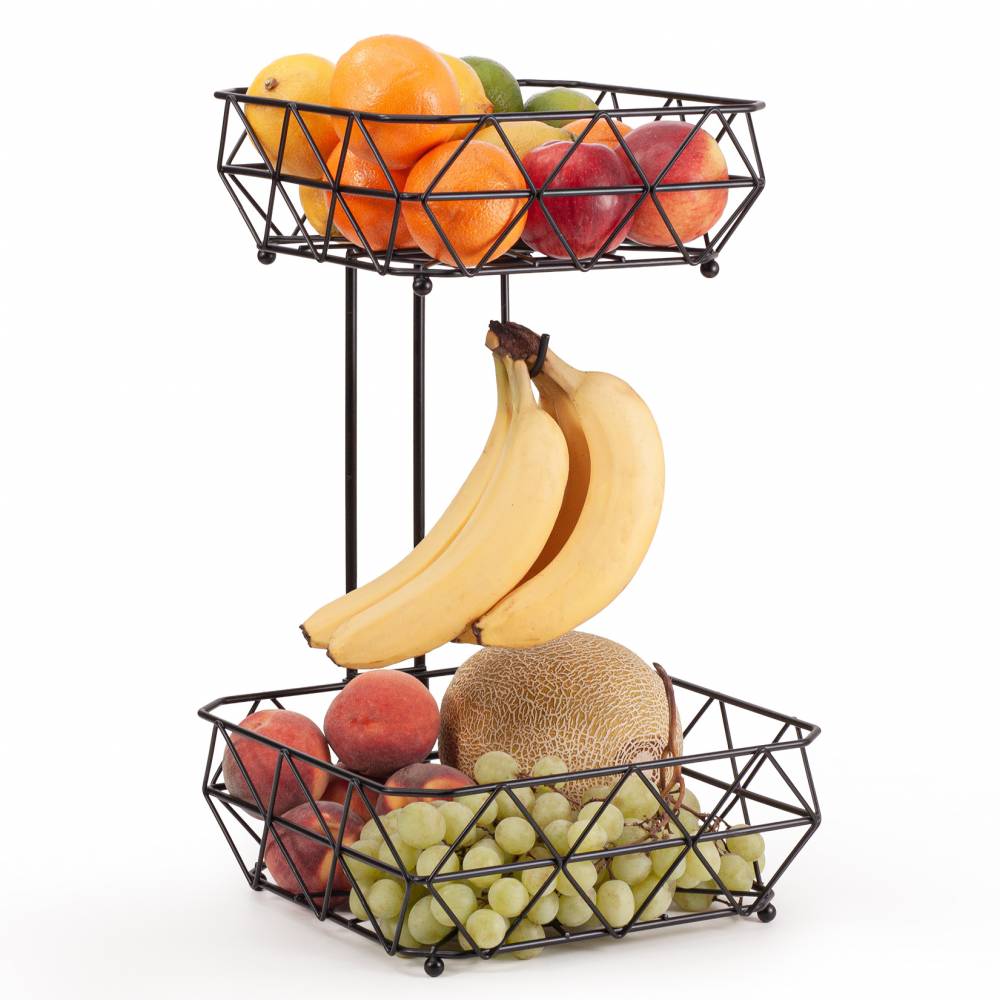 EHC 2 Tier Fruit & Vegetable Storage Basket Stand for Kitchen - Black