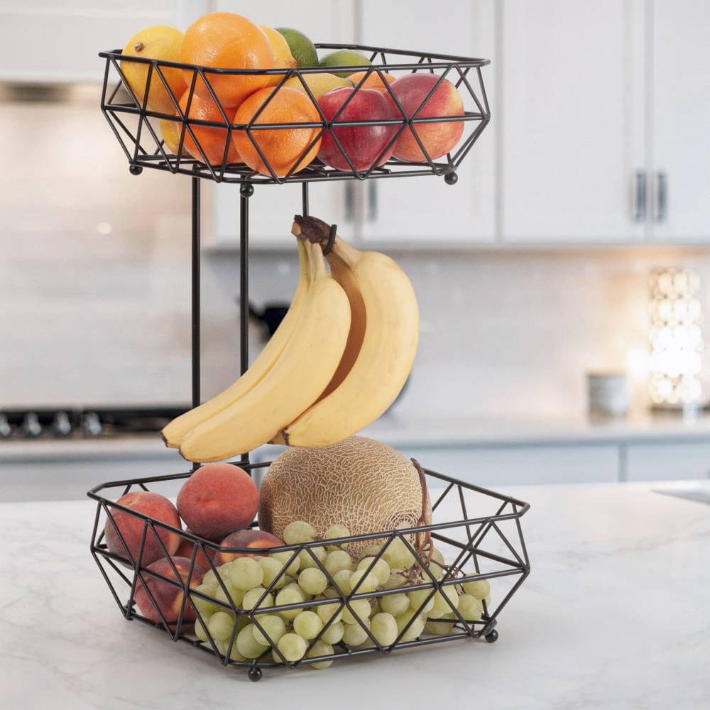 EHC 2 Tier Fruit & Vegetable Storage Basket Stand for Kitchen - Black