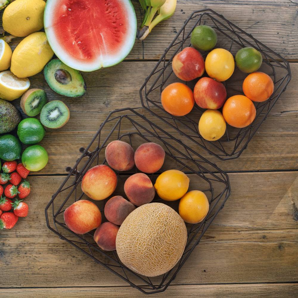 EHC 2 Tier Fruit & Vegetable Storage Basket Stand for Kitchen - Black