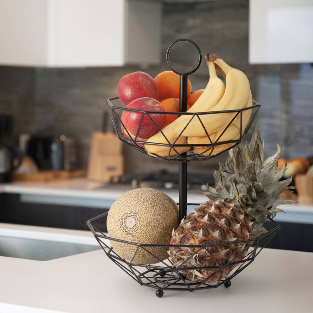 EHC 2 Tier Fruit & Vegetable Storage Basket Stand for Kitchen - Black