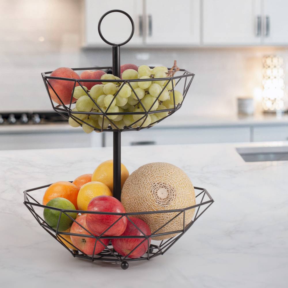 EHC 2 Tier Fruit & Vegetable Storage Basket Stand for Kitchen - Black