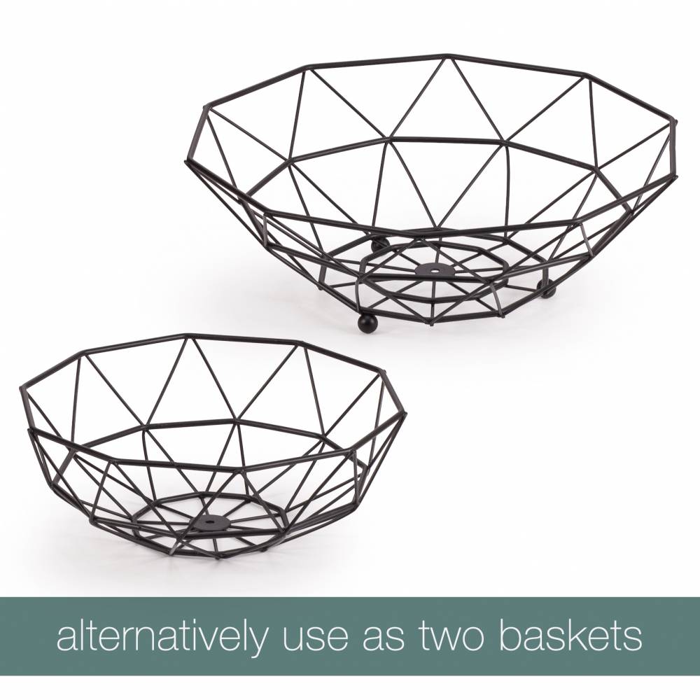 EHC 2 Tier Fruit & Vegetable Storage Basket Stand for Kitchen - Black