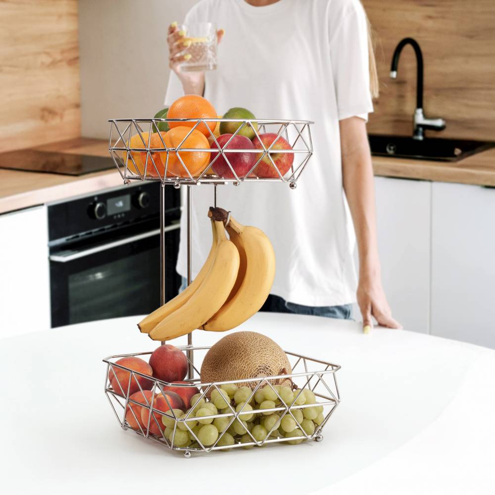 EHC 2 Tier Fruit & Vegetable Storage Basket Stand for Kitchen - Chorme