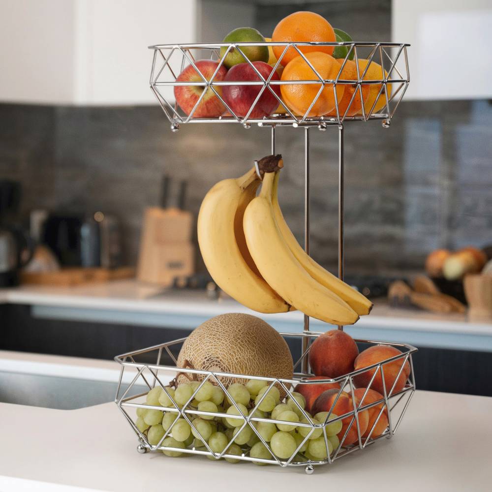 EHC 2 Tier Fruit & Vegetable Storage Basket Stand for Kitchen - Chorme