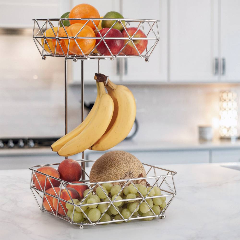 EHC 2 Tier Fruit & Vegetable Storage Basket Stand for Kitchen - Chorme