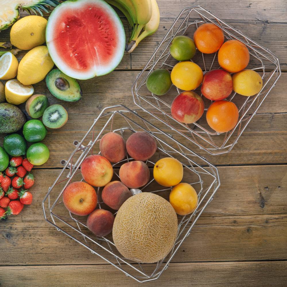 EHC 2 Tier Fruit & Vegetable Storage Basket Stand for Kitchen - Chorme