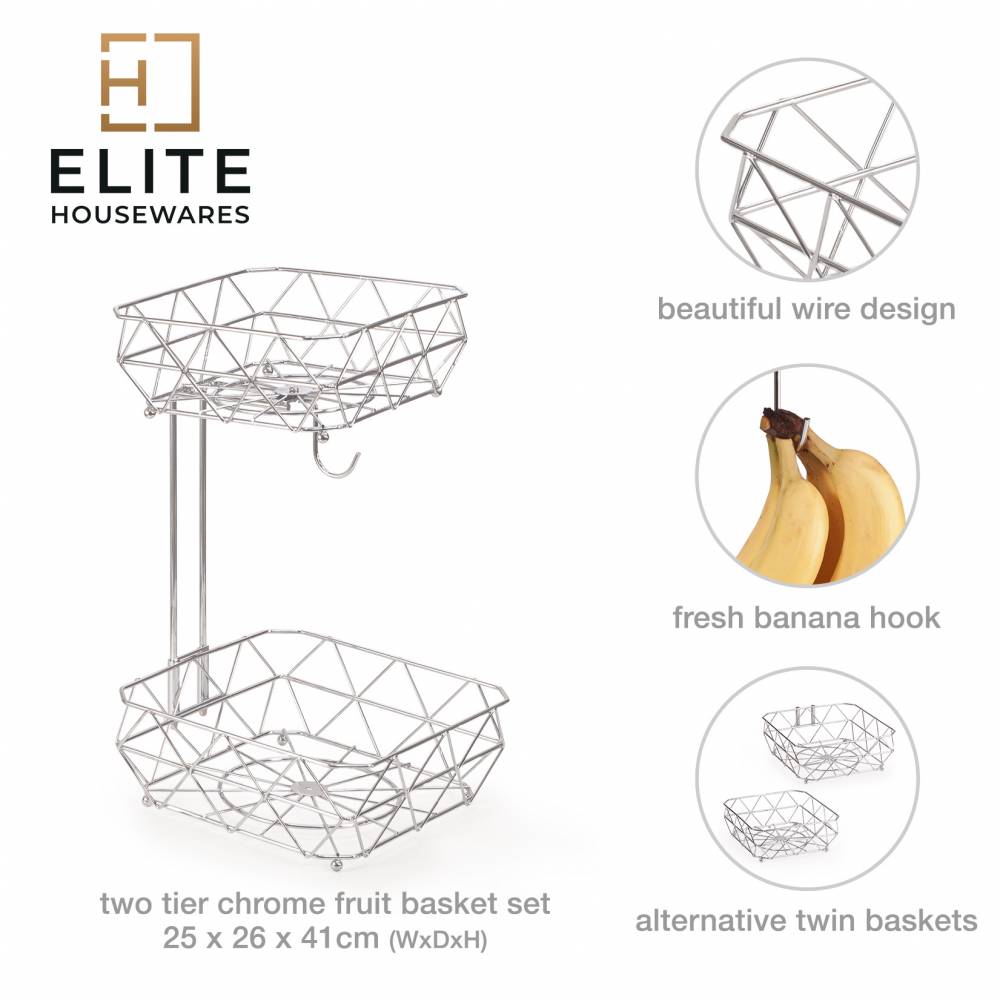EHC 2 Tier Fruit & Vegetable Storage Basket Stand for Kitchen - Chorme