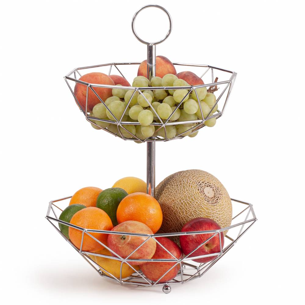 EHC 2 Tier Fruit & Vegetable Storage Basket Stand for Kitchen - Chorme