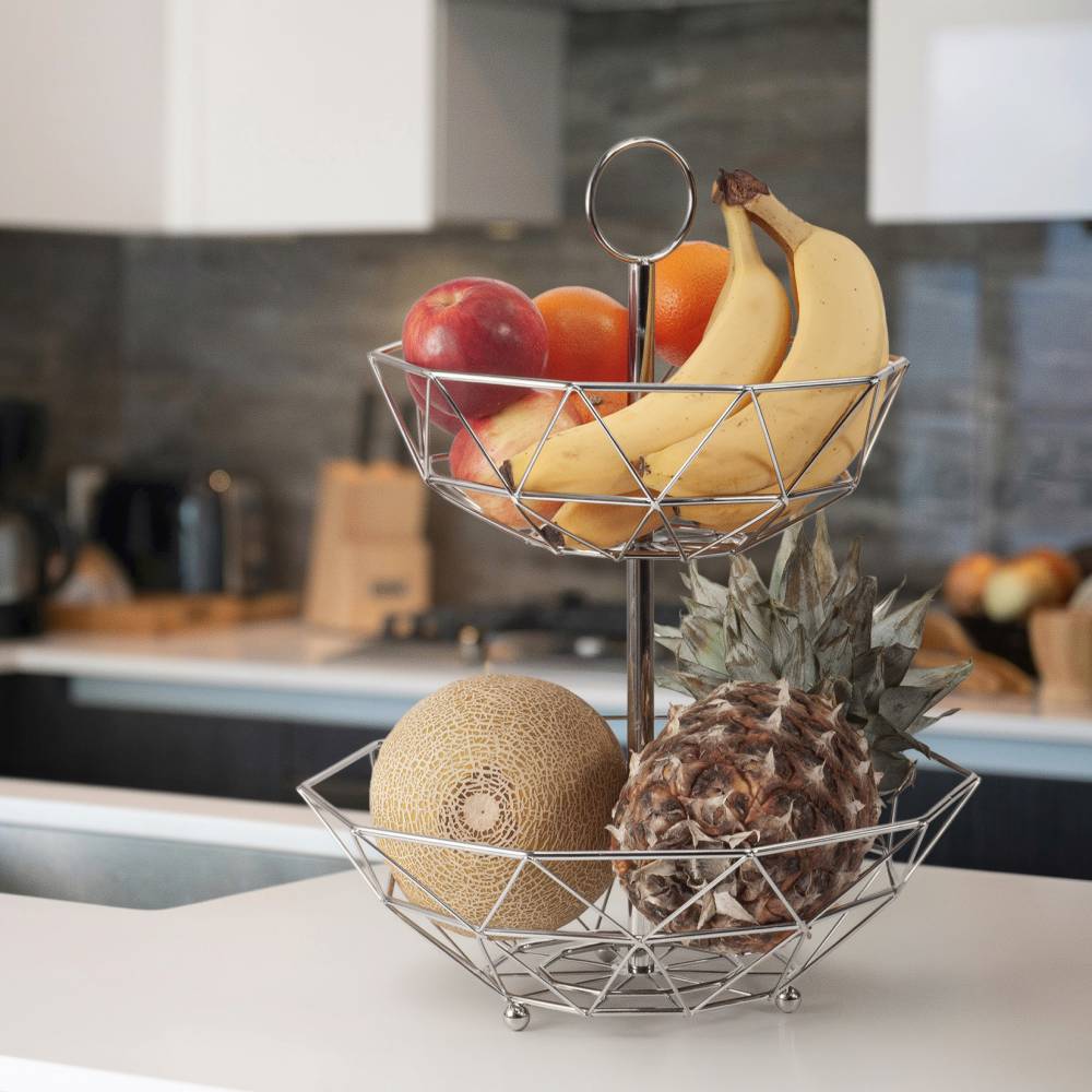 EHC 2 Tier Fruit & Vegetable Storage Basket Stand for Kitchen - Chorme