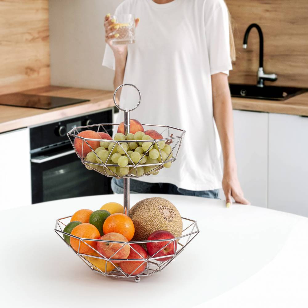 EHC 2 Tier Fruit & Vegetable Storage Basket Stand for Kitchen - Chorme