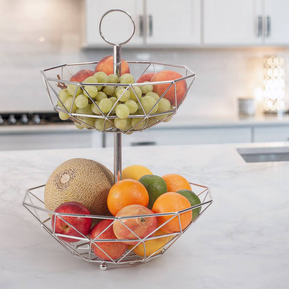 EHC 2 Tier Fruit & Vegetable Storage Basket Stand for Kitchen - Chorme