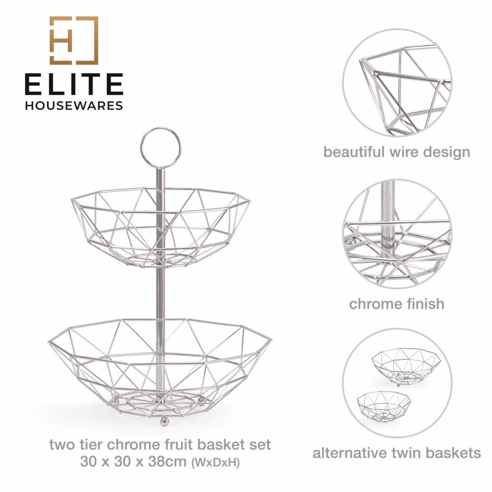 EHC 2 Tier Fruit & Vegetable Storage Basket Stand for Kitchen - Chorme