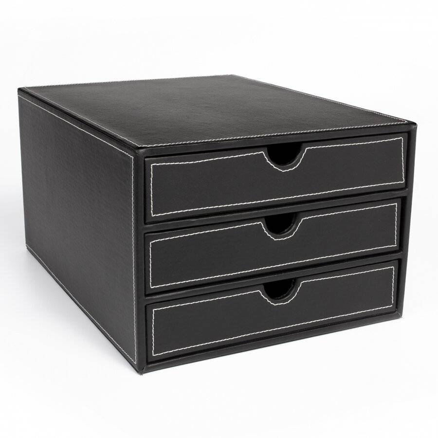 EHC 3 Drawer Faux Leather A4  Stationery Storage Organizer - Black