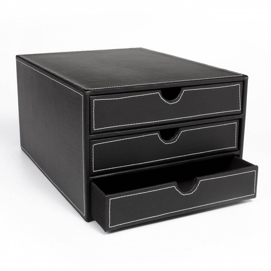 EHC 3 Drawer Faux Leather A4  Stationery Storage Organizer - Black